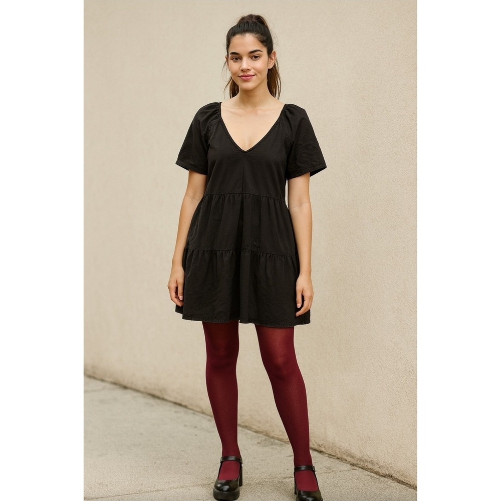 VTG Y2K Old Navy Black Babydoll Tier Dress Sz LG Dark Romantic Whimsigoth Cotton